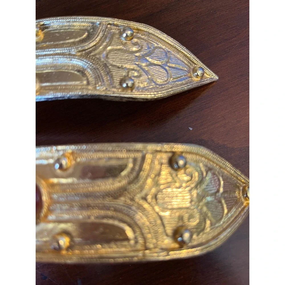 Vintage Accessocraft NYC Etruscan Revival Gold Tone Cabochon Belt Buckle‎ Set